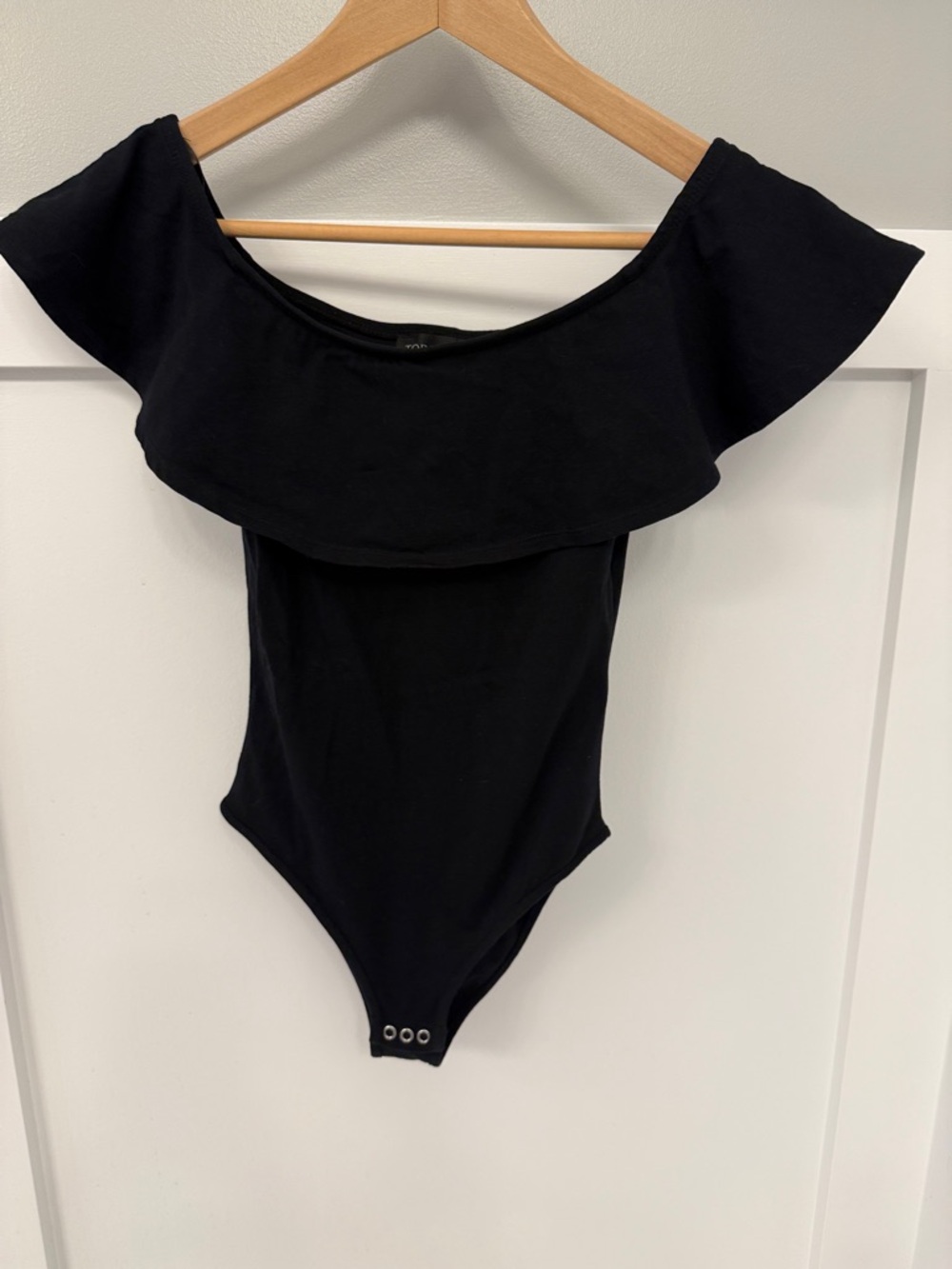 Topshop Black Cotton Ruffle Bodysuit